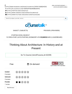 Thinking About Architecture  In History and at Present by  MIT - online course reviews and ratings   CourseTalk