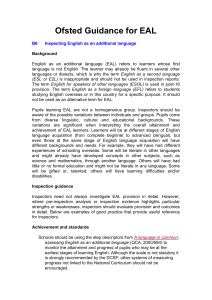 OFSTED AND EAL Ofsted Guidance for EAL