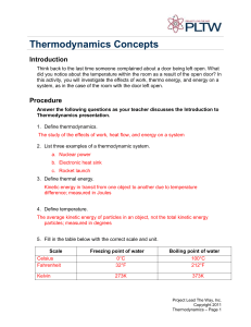 Thermodynamics Concepts Activity