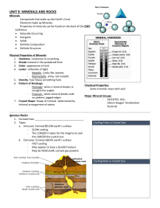 Rocks and Minerals Review Sheet