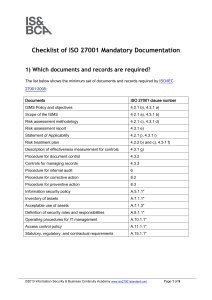 Checklist of ISO 27001 Mandatory Documentation
