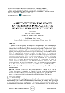 A STUDY ON THE ROLE OF WOMEN ENTREPRENEURS IN MANAGING THE FINANCIAL RESOURCES OF THE FIRM