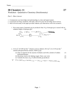 Worksheet - Quantitative Chemistry  Stoichiometry 