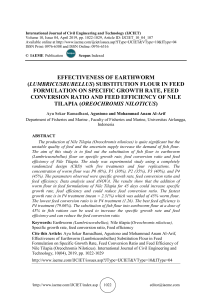  EFFECTIVENESS OF EARTHWORM (LUMBRICUSRUBELLUS) SUBSTITUTION FLOUR IN FEED FORMULATION ON SPECIFIC GROWTH RATE, FEED CONVERSION RATIO AND FEED EFFICIENCY OF NILE TILAPIA (OREOCHROMIS NILOTICUS)
