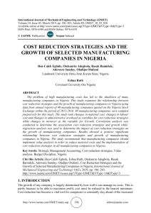  COST REDUCTION STRATEGIES AND THE GROWTH OF SELECTED MANUFACTURING COMPANIES IN NIGERIA 