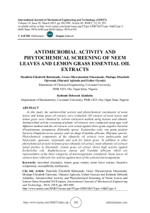 ANTIMICROBIAL ACTIVITY AND PHYTOCHEMICAL SCREENING OF NEEM LEAVES AND LEMON GRASS ESSENTIAL OIL EXTRACTS