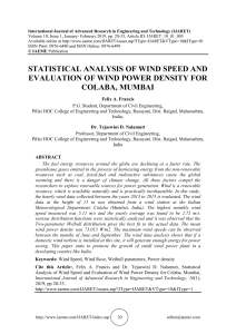  STATISTICAL ANALYSIS OF WIND SPEED AND EVALUATION OF WIND POWER DENSITY FOR COLABA, MUMBAI