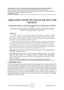 A RELATIVE STUDY ON CELLULAR, WSN AND MANETS