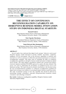 THE EFFECT OF CONTINUOUS RECONFIGURATION CAPABILITY ON DISRUPTIVE BUSINESS MODEL INNOVATION STUDY ON INDONESIA DIGITAL STARTUPS