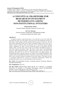 A CONCEPTUAL FRAMEWORK FOR RESEARCH ON INVESTMENT DETERMINANTS AMONG NON-INSTITUTIONAL INVESTORS 
