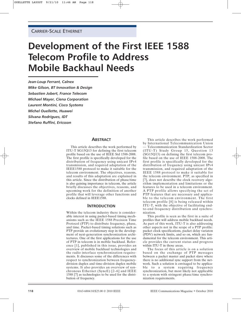 Development Of The First Ieee 1588 Telecom Profile To Address Mobile