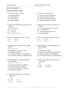00. Intro to Algebra A Pre TEst
