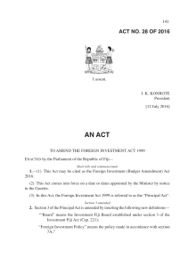 Act 28 - Foreign Investment (Budget Amendment) Act
