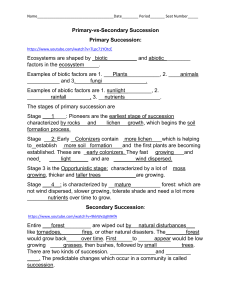 Primary Secondary Succession Guided Notes:Key Included