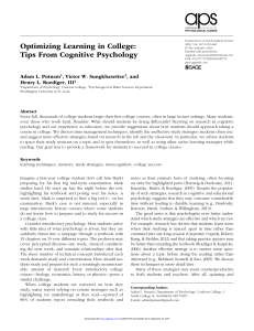 Optimizing Learning in College Tips From Cognitive Psychology.