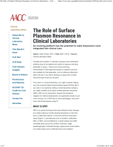 The Role of Surface Plasmon Resonance in Clinical Laboratories - AACC publication