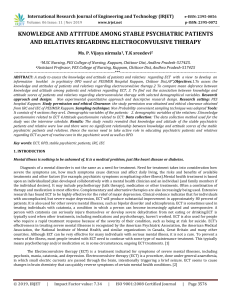 IRJET-    Knowledge and Attitude among Stable Psychiatric Patients and Relatives Regarding Electro Convulsive Therapy
