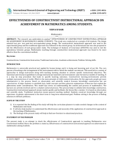 IRJET-    Effectiveness of Constructivist Instructional Approach on Achievement in Mathematics among Students