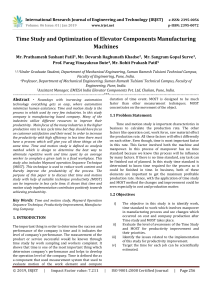 IRJET-Time Study and Optimization of Elevator Components Manufacturing Machines
