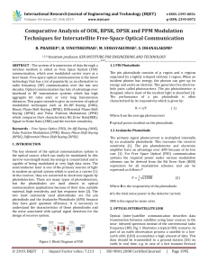 IRJET-Comparative Analysis of OOK, BPSK, DPSK and PPM Modulation Techniques for Intersatellite Free-Space Optical Communication