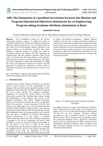 IRJET-OBE-The Estimation of a Justified Correlation between the Mission and Program Educational Objectives Statements for an Engineering Program taking Graduate Attribute Attainment as Basis
