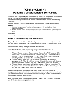 Click or Clunk Reading Comprehension and Reading Strategies Bookmarks