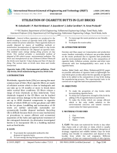 IRJET-    Utilisation of Cigarette Butts in Clay Bricks
