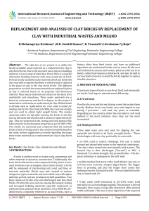 IRJET-    Replacement and Analysis of Clay Bricks by Replacement of Clay with Industrial Wastes and MSAND