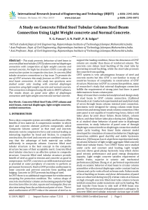 IRJET-A Study on Concrete Filled Steel Tubular Column Steel Beam Connection using Light Weight Concrete and Normal Concrete