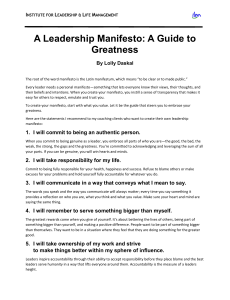 A Leadership Manifesto: A Guide To Greatness