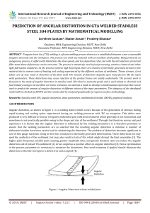 IRJET-    Prediction of Angular Distortion in GTA Welded Stainless Steel 304 Plates by Mathematical Modelling