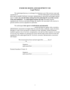 Exercise Room and Equipment Waiver and Indemnification Form