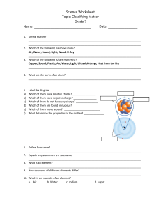 Matter and material -  worksheet Grade 7