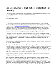 An Open Letter to High School Students about Reading
