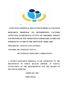 research proposal on determining factors affecting nutritional status of children among 6-59 months of age admitted to saint paul's hospital pediatric ward and emergency ward in the months of April 2020
