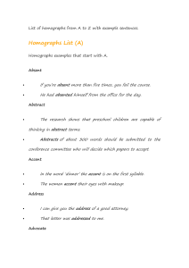List of homographs from A to Z with example senten