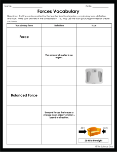 Student Vocabulary for Forces
