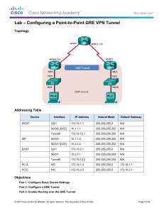 7.2.2.5 Lab - Configuring a Point-to-Point GRE VPN Tunnel