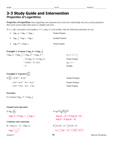 3-3 Study Guide and Intervention Properties of Logarithms Glencoe Precalculus