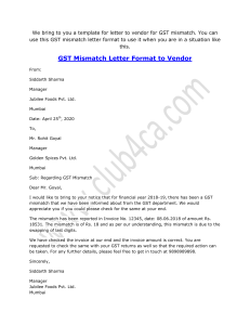 Letter to Vendor for GST Mismatch