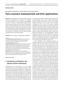 [21928614 - Nanophotonics] Fano-resonant metamaterials and their applications