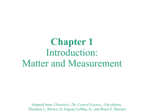 Chapter 1; Introduction Matter & Measurement  Part 1