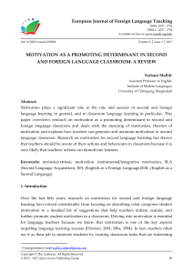 MOTIVATION AS A PROMOTING DETERMINANT IN SECOND AND FOREIGN LANGUAGE CLASSROOM: A REVIEW