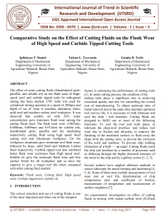 Comparative Study on the Effect of Cutting Fluids on the Flank Wear of High Speed and Carbide Tipped Cutting Tools