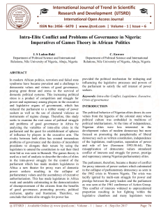 Intra Elite Conflict and Problems of Governance in Nigeria Imperatives of Games Theory in African Politics
