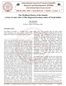 The Mythical Matrix of the Santals A Key to entry into a tribe dispersed in many states of North India