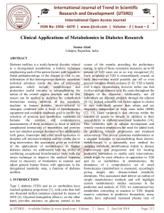 Clinical Applications of Metabolomics in Diabetes Research