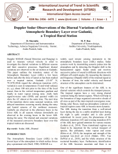 Doppler Sodar Observations of the Diurnal Variations of the Atmospheric Boundary Layer Over Gadanki A Tropical Rural Station