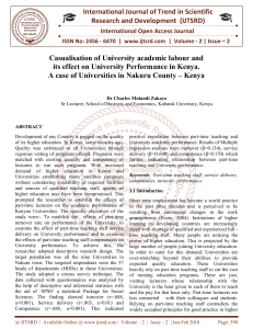 Casualisation of University academic labour and its effect on University Performance in Kenya. A case of Universities in Nakuru County - Kenya