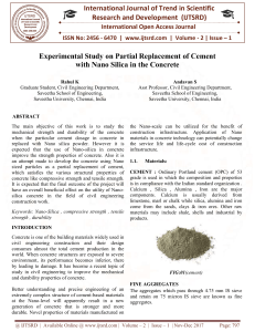 Experimental Study on Partial Replacement of Cement with Nano Silica in the Concrete